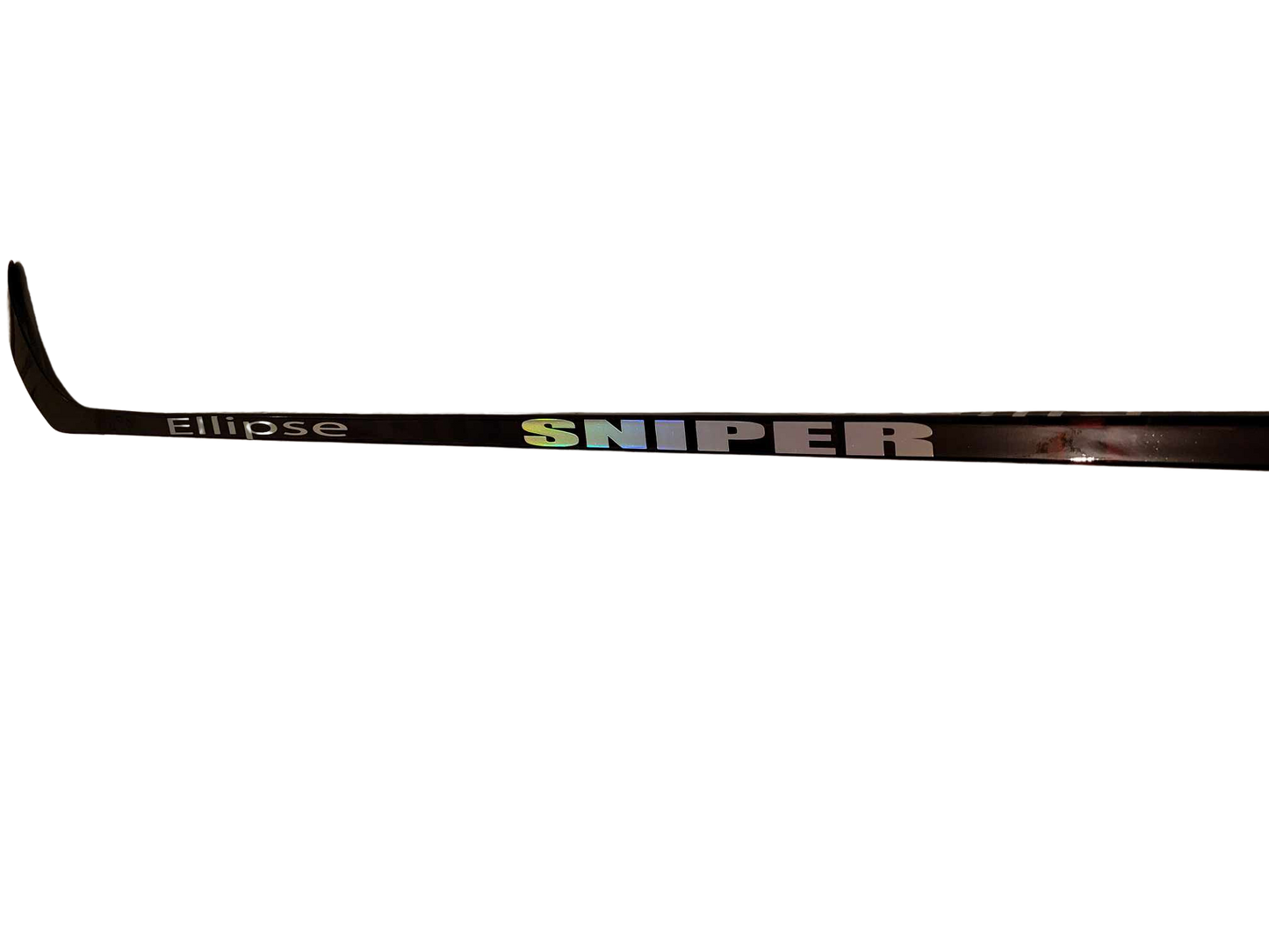 Crosse de hockey senior Ellipse Sniper Red One en carbone ultra légère avec reflets rouges.