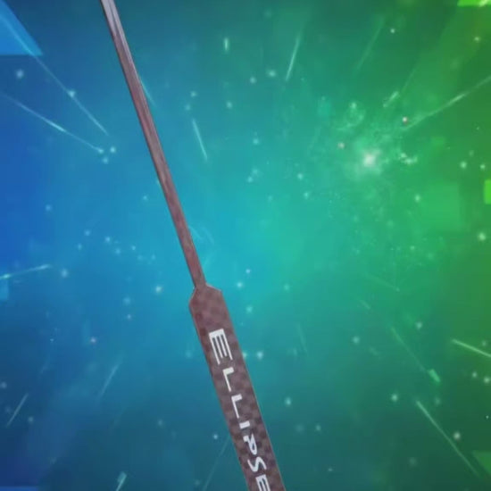 Crosse de gardien de but Ellipse 100% carbone extra légère, disponible en tailles 25 et 26 pouces."