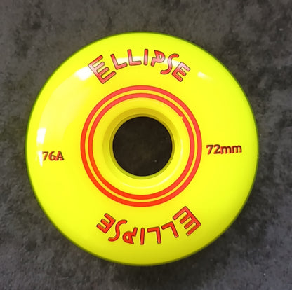 Roue de roller hockey Ellipse jaune 72mm dureté 76A pour adhérence maximale.
